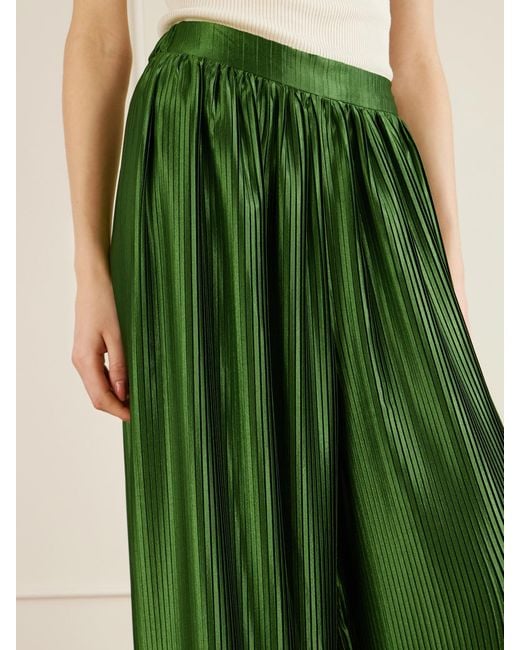 ‎Dima Ayad Green Metallic Plissé-Satin Wide-Leg Pants