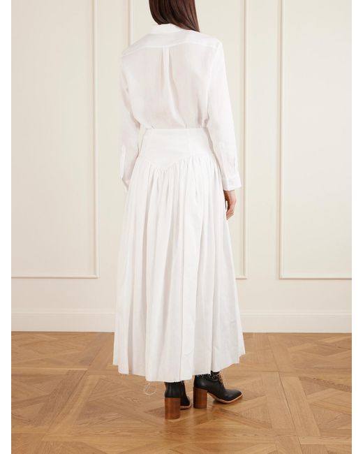 Gabriela Hearst White Juniper Frayed Paneled Linen Midi Skirt