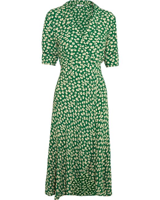 Integration universitetsområde global Ganni Dalton Floral-print Crepe Wrap Dress in Green | Lyst