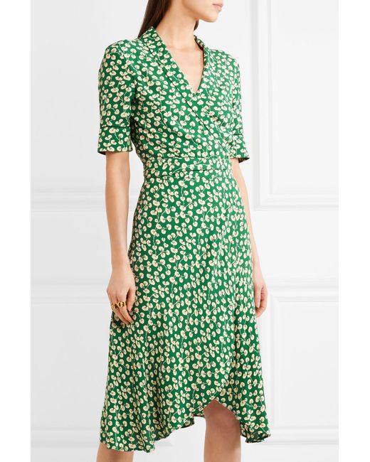 Ganni Dalton Floral-print Crepe Wrap Dress in Green | Lyst