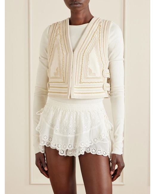 Isabel Marant Natural Blerina Embroidered Cotton Vest