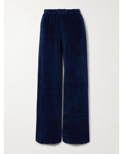 Suzie Kondi Blue Zephyra Cotton-Blend Velour Wide-Leg Pants