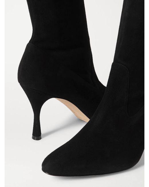 Manolo Blahnik Black Pamfilo 90 Stretch-Suede Knee Boots