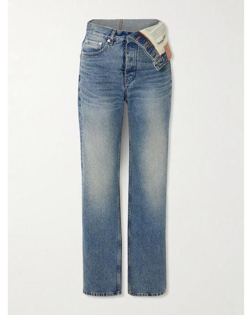 Y. Project Blue Evergreen Asymmetric High-Rise Straight-Leg Jeans