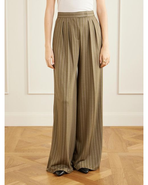 Max Mara Natural Striped Pleated Jersey Wide-Leg Pants