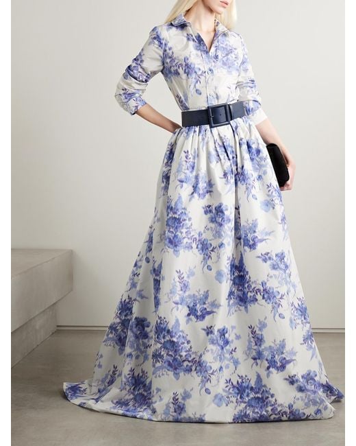 Carolina Herrera Blue Icon Floral-Print Taffeta Shirt