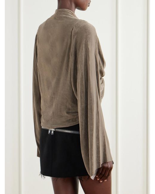 Rick Owens Natural Twist Draped Velvet Crop Blouse