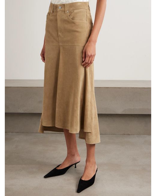 Victoria Beckham Natural Paneled Suede Midi Skirt