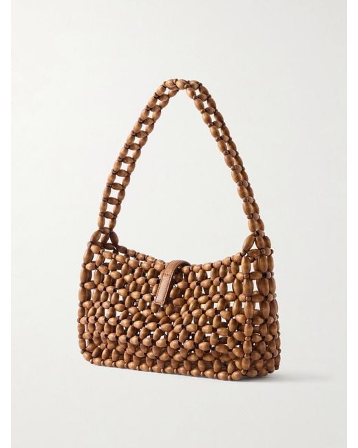 Saint Laurent Brown Le 5 À 7 Leather-Trimmed Woven Wood Shoulder Bag