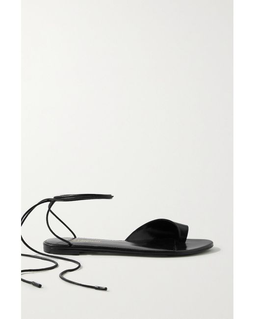 Saint Laurent Gia Laceup Leather Sandals in Black Lyst