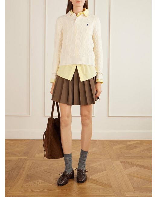 Polo Ralph Lauren Natural Cable-Knit Wool And Cashmere-Blend Polo Sweater