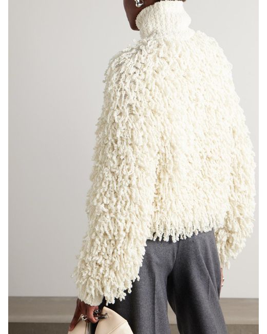 Isabel Marant Natural Moka Fringed Wool-Blend Bouclé Tutleneck Sweater