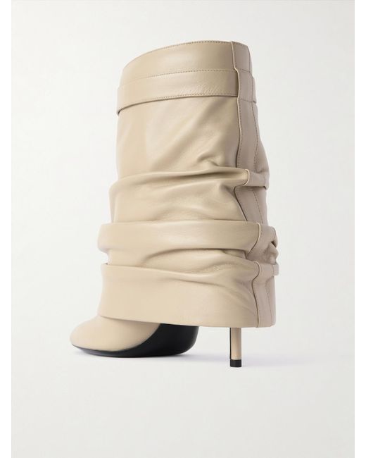 Givenchy Natural Shark Lock Embellished Ruched Leather Ankle Boots