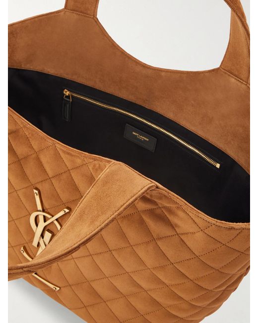 Saint Laurent Brown Icare Medium Matelassé Suede Tote