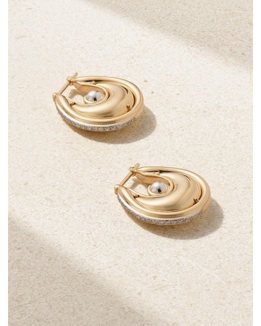 L'Atelier Nawbar Natural Diana Big 18-Karat, Rhodium-Plated And Diamond Earrings