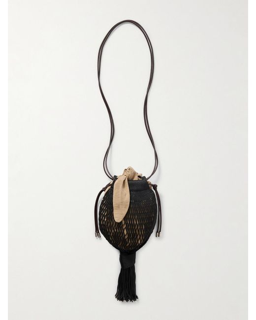 Lemaire Natural Filt 1860 Octopus Leather-Trimmed Tasseled Macramé Shoulder Bag
