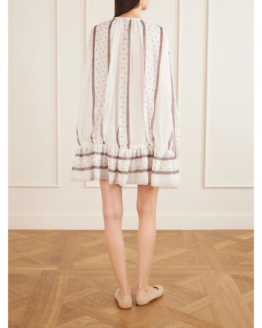 LIBEROWE Natural Isla Printed Gathered Silk-Chiffon Mini Dress