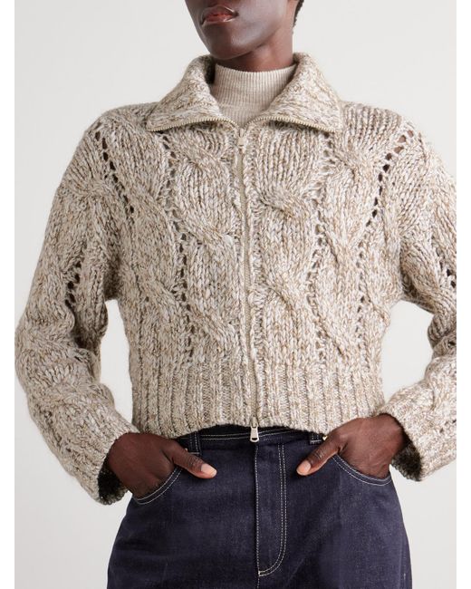 Brunello Cucinelli Natural Sequin-Embellished Cable-Knit Wool Cardigan