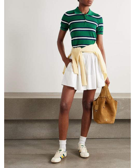 Sporty & Rich Green Striped Silk And Cotton-Piqué Polo Shirt