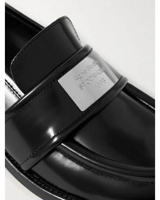 Acne Black Loafers Aus Glanzleder Mit Verzierung