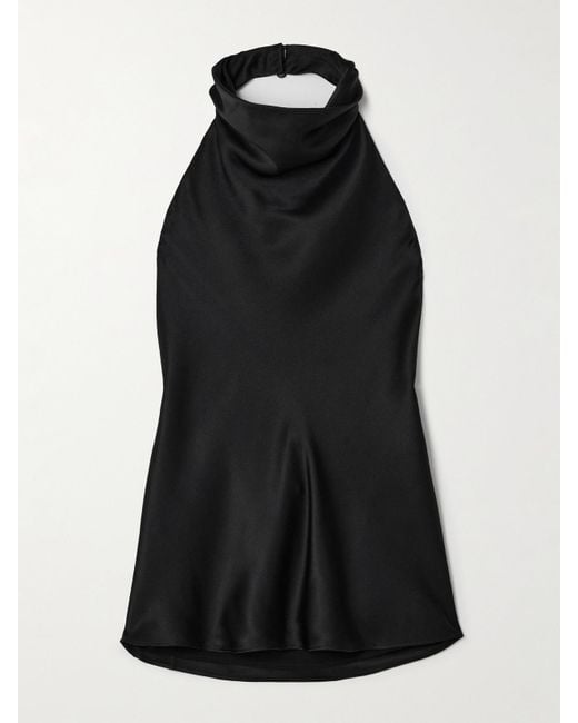 Anine Bing Black Eliana Silk-Satin Halterneck Top