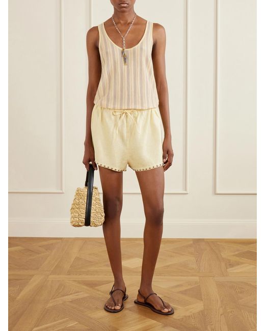 Staud Natural Paddle Studded Linen Shorts