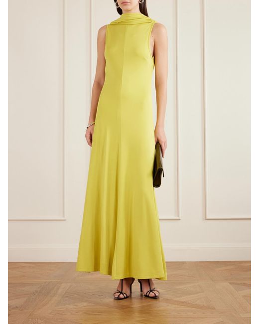 Esse Studios Yellow Solina Cowl Open-Back Cape-Effect Satin-Jersey Maxi Dress