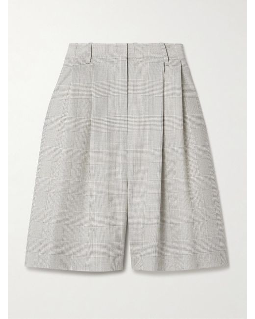 Salon 1884 Gray Net Sustain Lenka Pleated Checked Wool Shorts