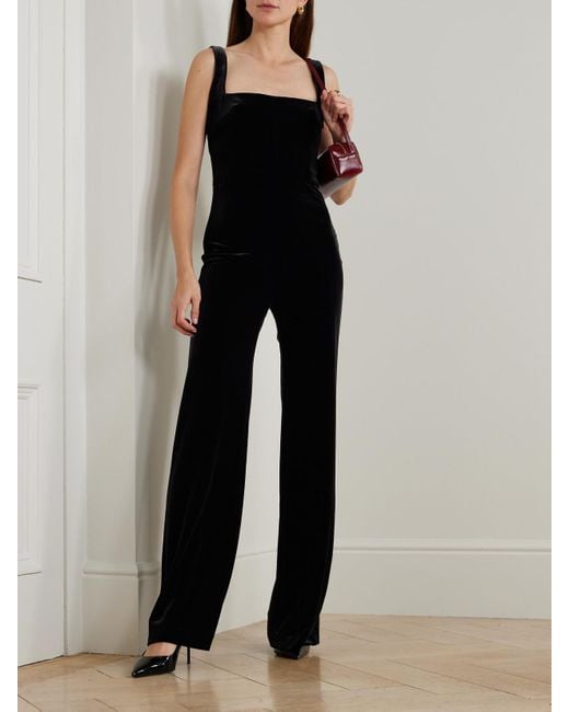 Galvan Black Vesper Satin-Trimmed Velvet Jumpsuit