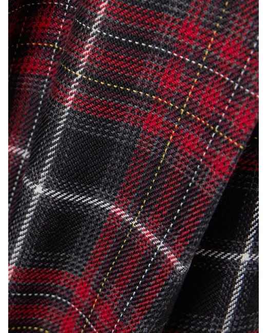 Burberry Red Buckled Pleated Checked Woven Midi Skirt