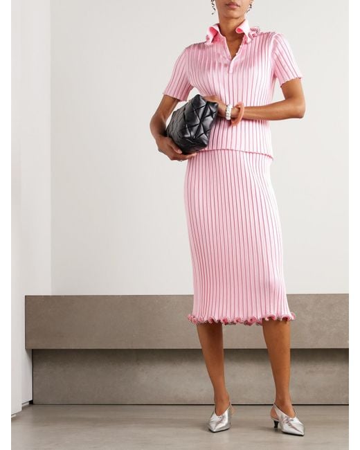 Jil Sander Pink Polohemd Aus Rippstrick Mit Zierperlen