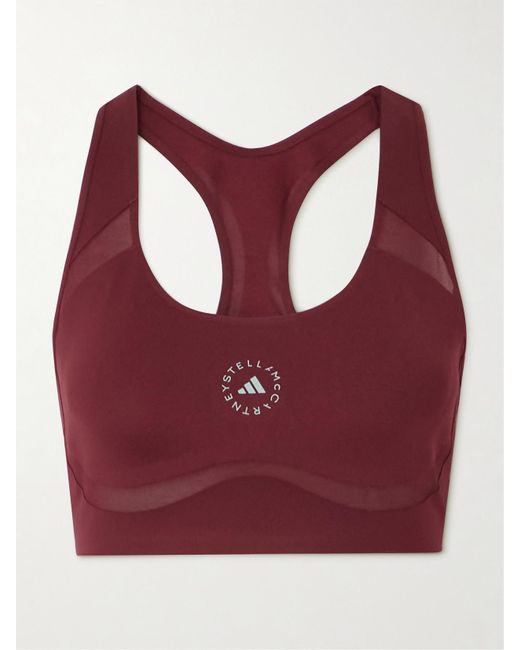 Adidas By Stella McCartney Red Truepurpose Sport-Bh Aus Recyceltem Stretch-Material Mit Mesh-Einsätzen Und Print