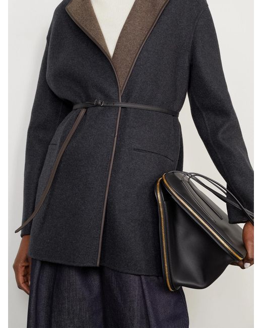 Loro Piana Black Jimi Reversible Belted Leather-Trimmed Cashmere-Blend Jacket
