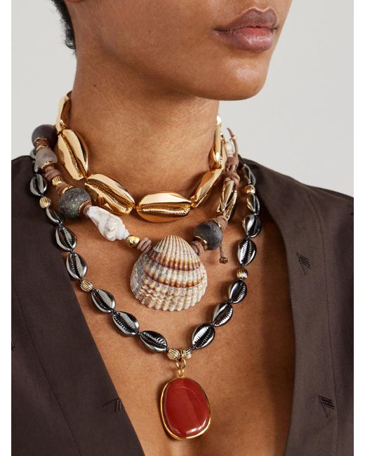 Tohum Design Natural Samsara-Plated, Shell And Cord Necklace