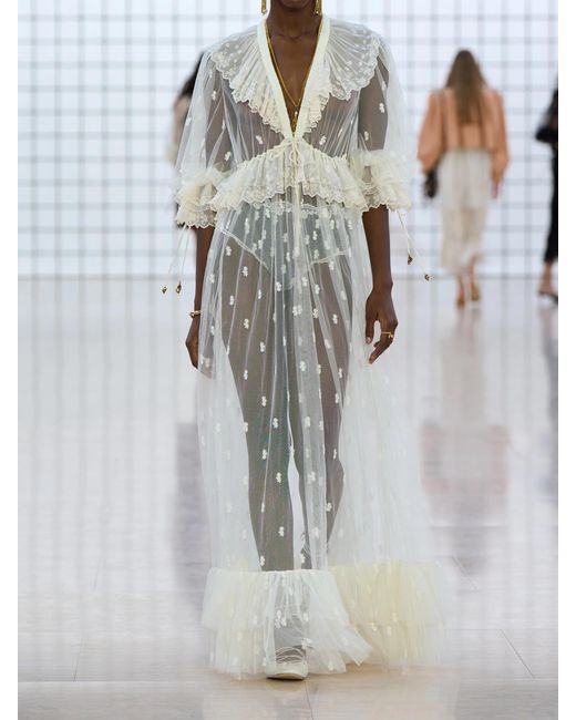 Chloé Natural Ruffled Lace Gown