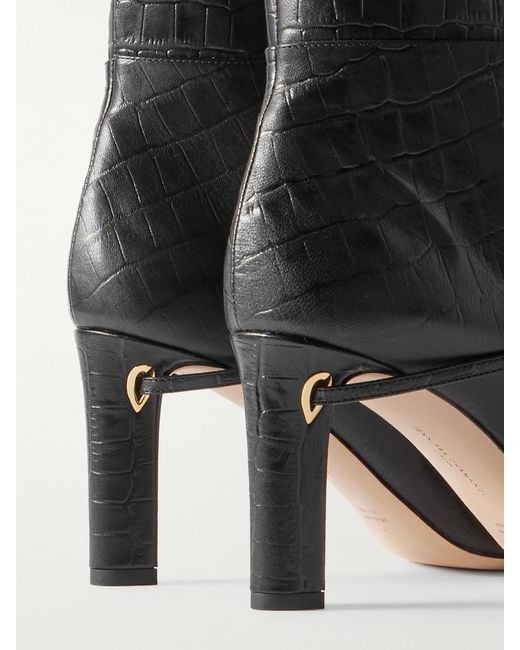 JENNIFER CHAMANDI Black Samu Over-The-Knee Croc-Effect Leather Boots