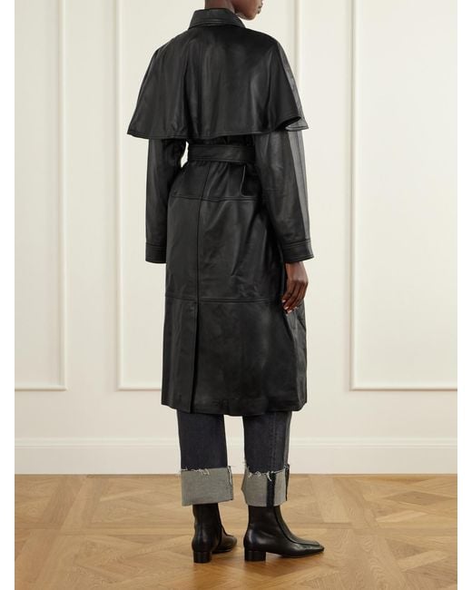 Sea Black Caitlin Belted Leather Trench Coat