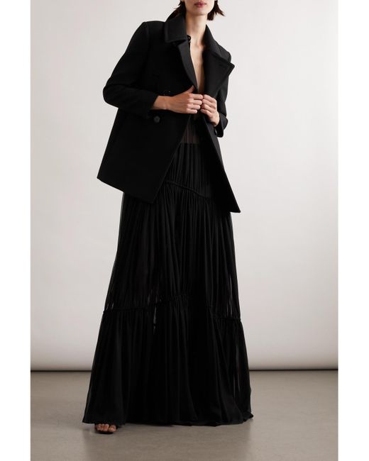 Saint Laurent Black Double-Breasted Wool And Silk-Blend Twill Coat