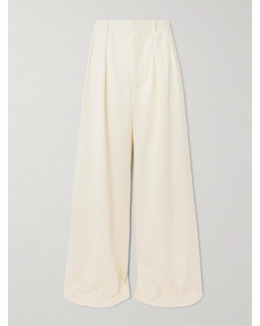 Wardrobe NYC Natural Pleated Wool-Twill Wide-Leg Pants