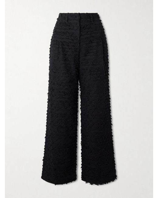 Ulla Johnson Blue Beatrix Fringed Cotton-Twill Wide-Leg Pants