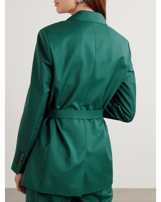 Max Mara Talento Belted Wool-Canvas Blazer in Green | Lyst UK
