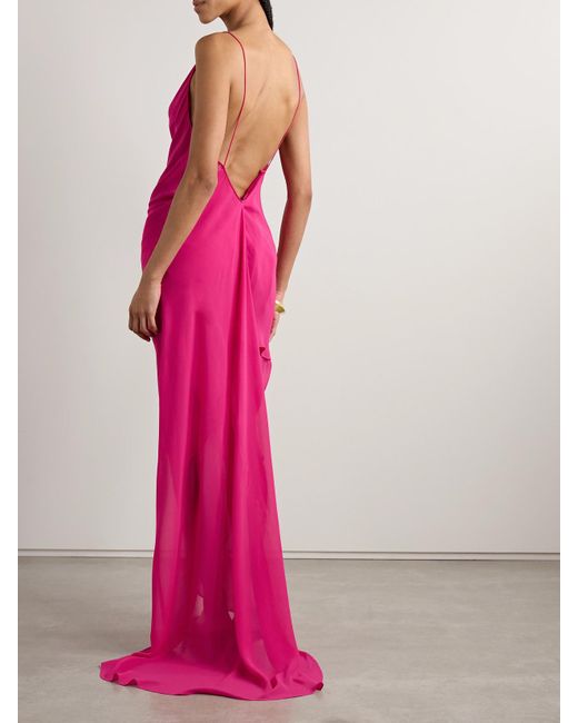 Christopher Esber Pink Draped Silk-Georgette Gown