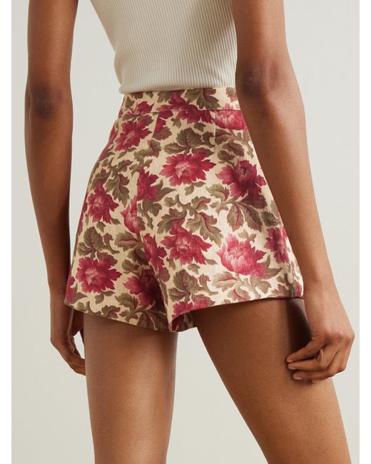 Posse White Rosalie Shorts Aus Leinen Mit Blumenprint