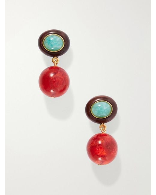 Lizzie Fortunato Red Laurel-Plated Amazonite, Cornelian And Wood Earrings