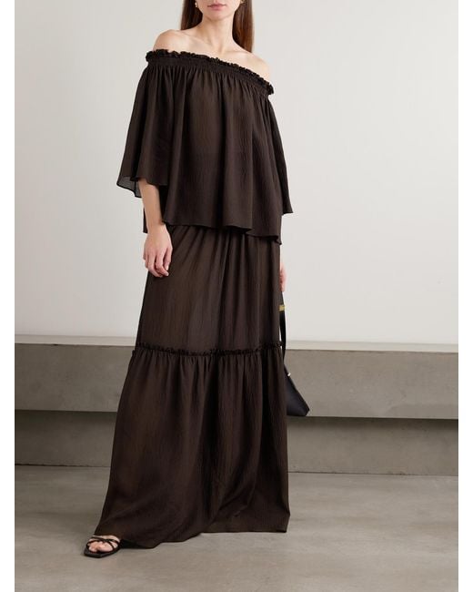 Joseph Brown Folia Shirred Tiered Seersucker Maxi Skirt