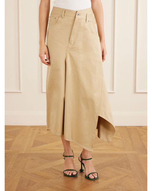 Loewe White Asymmetrical Cotton-Gabardine Midi Skirt