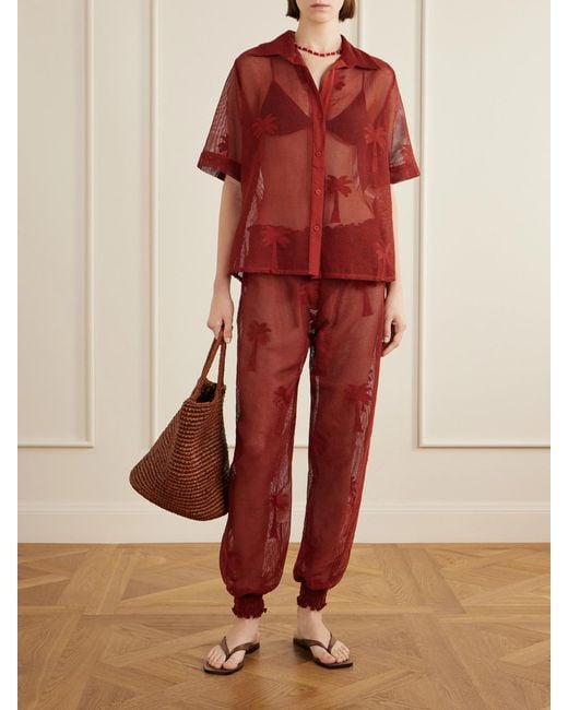 Johanna Ortiz Red Marsala Salty Cotton-Blend Mesh Shirt