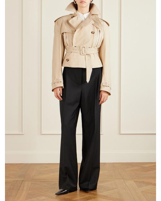 S.S.Daley Natural Evelyn Leather-Trimmed Cotton-Blend Gabardine Jacket