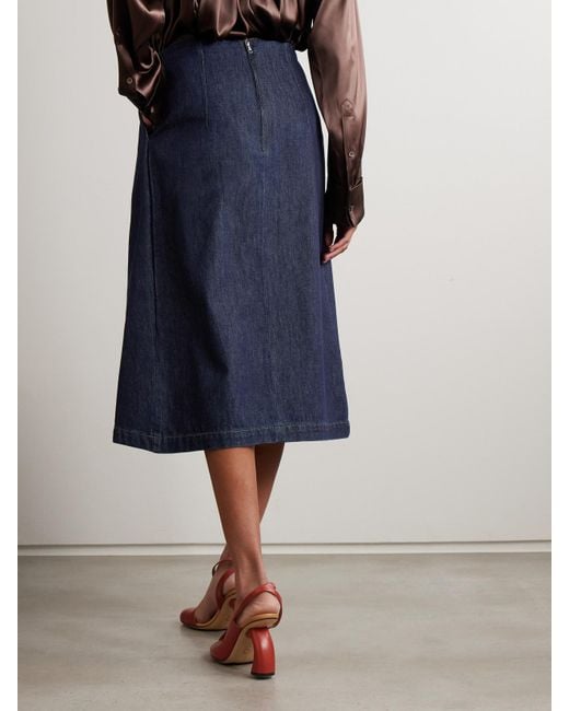 Dries Van Noten Blue Gathered Denim Midi Skirt