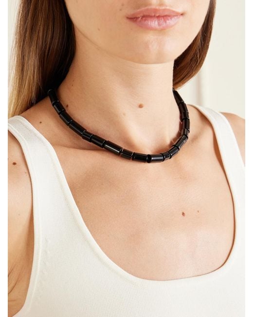LIE STUDIO Natural The Sadie Sterling Onyx Beaded Necklace